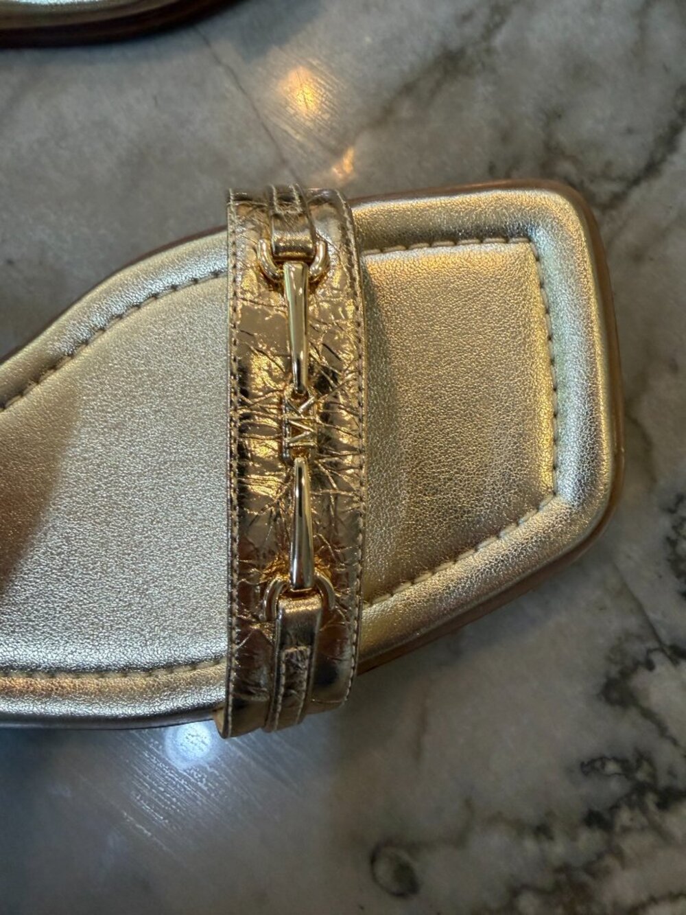 Michael Kors gold metallic embellished leather strappy flat sandals size 7 1/2 - Picture 5 of 6